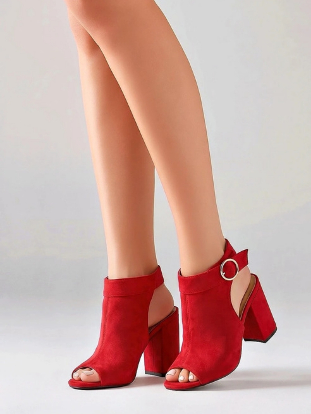 Bamboo Milestone Red Faux Suede Peep Toe Block Heel Booties Size 10